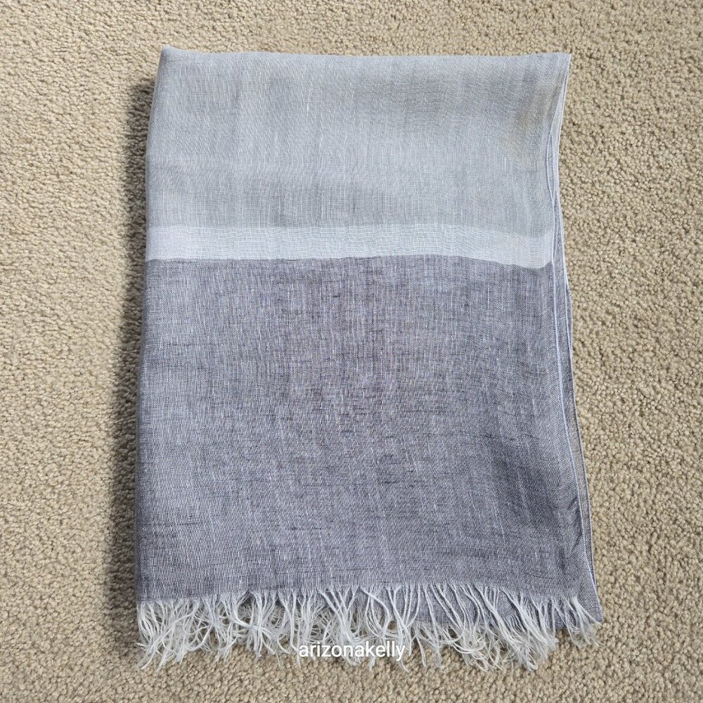 NWOT Italian Linen Scarf Grey and White PERFECT - Picture 12 of 12